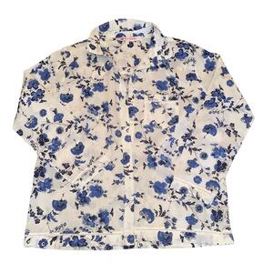 Ro’s Garden Blue Floral Cotton Button Up Luxe Pajama Shirt Top Small Like New